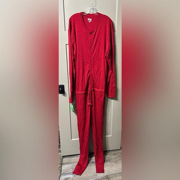 True Red Minus33 brand men's union suit thermal baselayer Drawstring Merino Wool